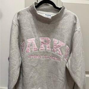 Parker Women's Light Gray Sweater with Pink Lettering